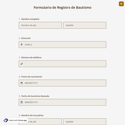 Formulario de Registro de Bautismo