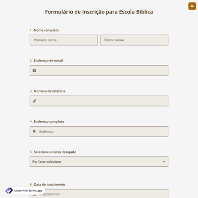 Formulário de Inscrição para Escola Bíblica