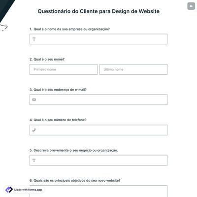Questionário do Cliente para Design de Website
