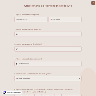 Questionário do Aluno no Início do Ano