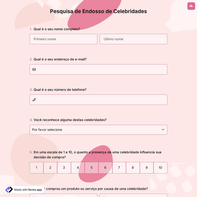 Pesquisa de Endosso de Celebridades