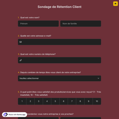 Sondage de Rétention Client