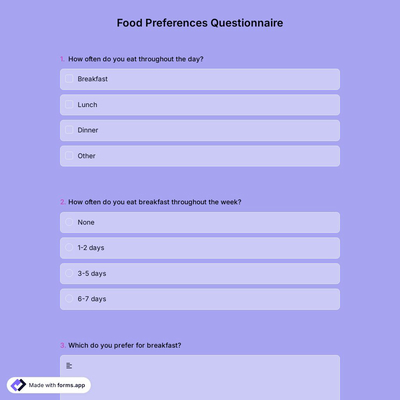 Food Preferences Questionnaire