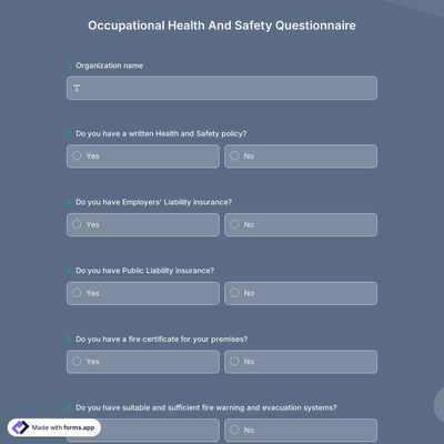 Occupational Health And Safety Questionnaire