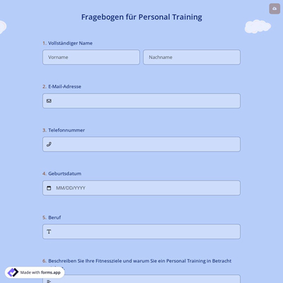 Fragebogen für Personal Training