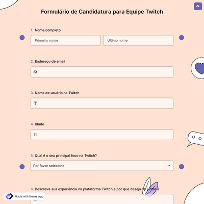 Formulário de Candidatura para Equipe Twitch