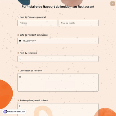 Formulaire de Rapport de Incident au Restaurant