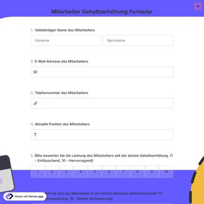 Mitarbeiter Gehaltserhöhung Formular