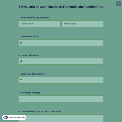 Formulário de Justificação de Promoção de Funcionários