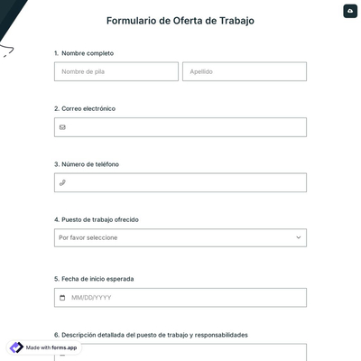 Formulario de Oferta de Trabajo