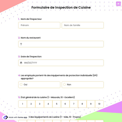 Formulaire de Inspection de Cuisine