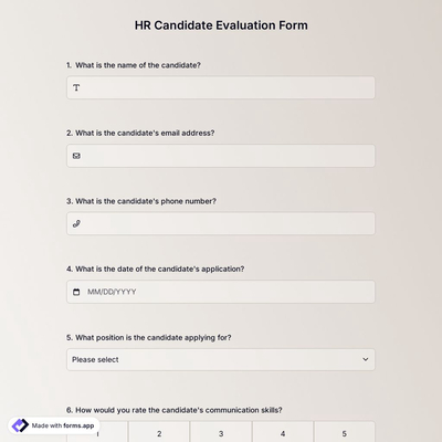 HR Candidate Evaluation Form