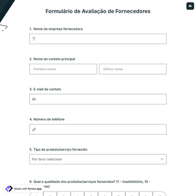 Formulário de Avaliação de Fornecedores