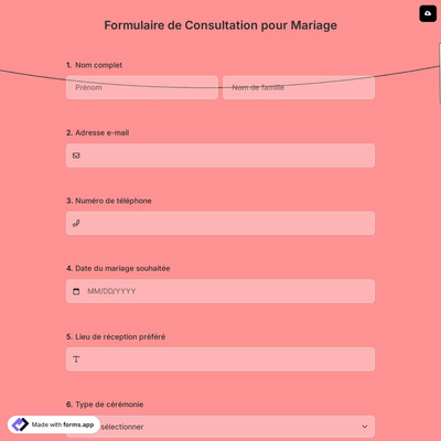 Formulaire de Consultation pour Mariage