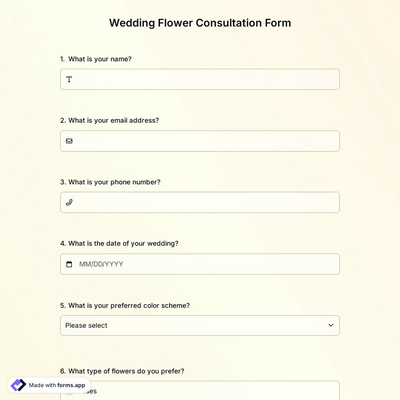 Wedding Flower Consultation Form