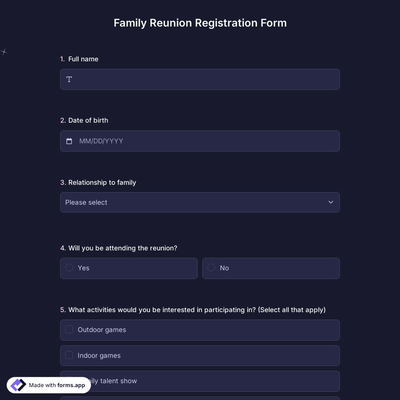 Family Reunion Registration Form