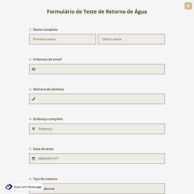 Formulário de Teste de Retorno de Água