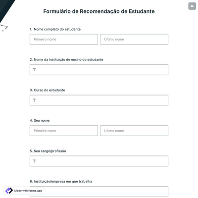 Formulário de Recomendação de Estudante