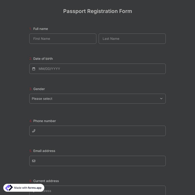 Passport Registration Form