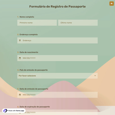 Formulário de Registro de Passaporte