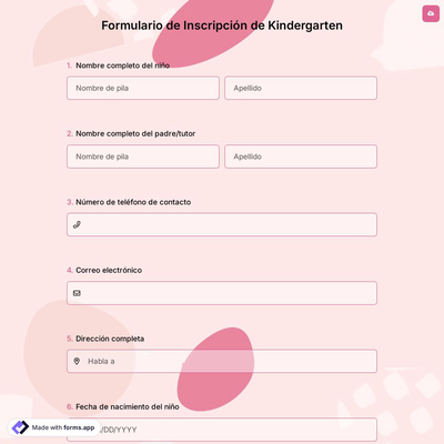 Formulario de Inscripción de Kindergarten