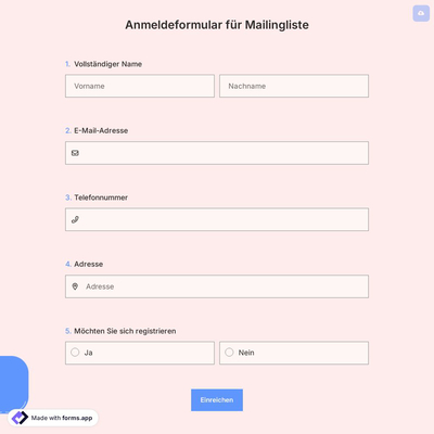 Anmeldeformular für Mailingliste