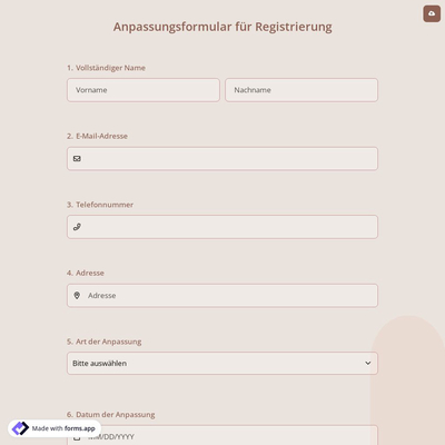 Anpassungsformular für Registrierung