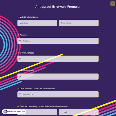 Antrag auf Briefwahl Formular