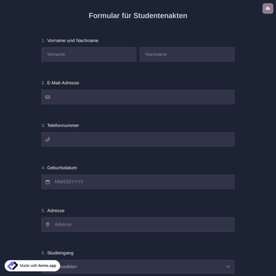 Formular für Studentenakten
