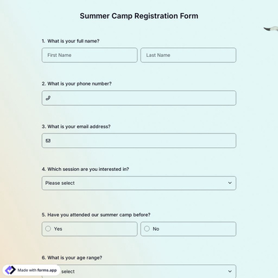 Summer Camp Registration Form