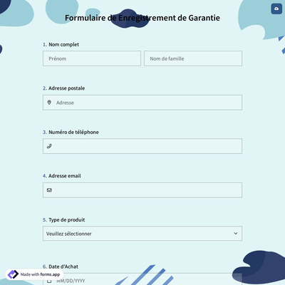 Formulaire de Enregistrement de Garantie