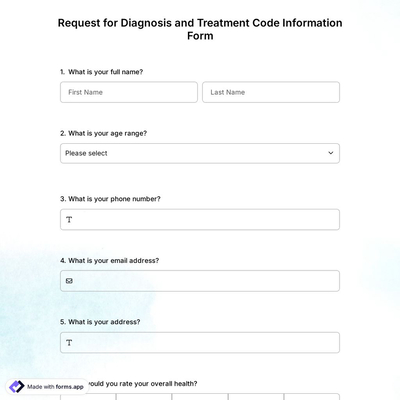 Request for Diagnosis and Treatment Code Information Form