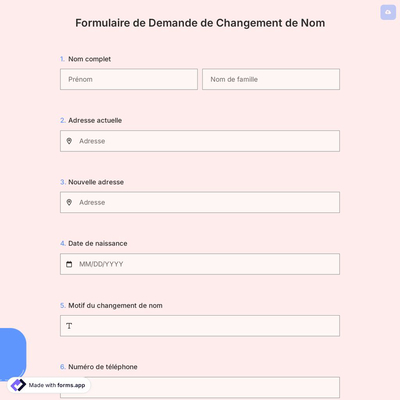 Formulaire de Demande de Changement de Nom