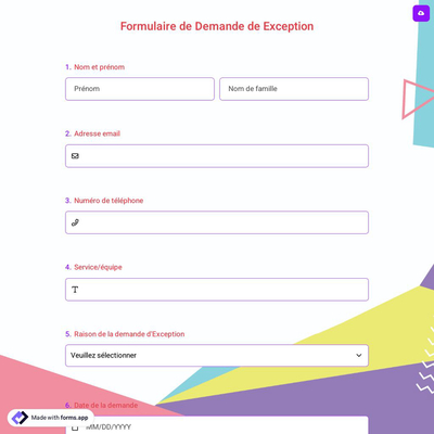 Formulaire de Demande de Exception