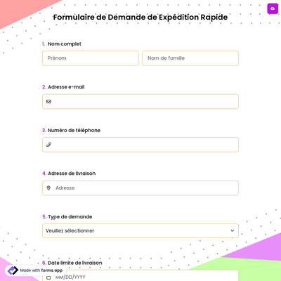 Formulaire de Demande de Expédition Rapide