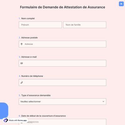 Formulaire de Demande de Attestation de Assurance
