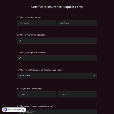 Certificate Insurance Request Form