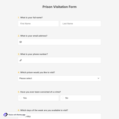 Prison Visitation Form