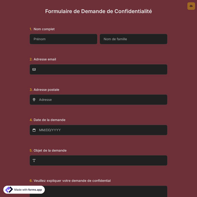 Formulaire de Demande de Confidentialité