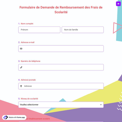 Formulaire de Demande de Remboursement des Frais de Scolarité