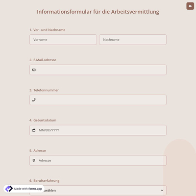 Informationsformular für die Arbeitsvermittlung