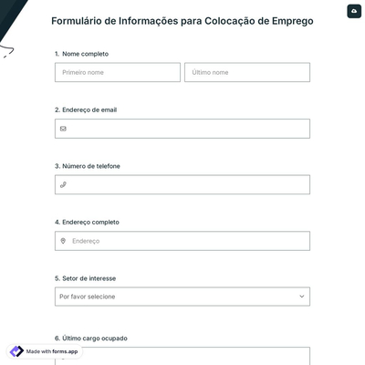 Formulário de Informações para Colocação de Emprego