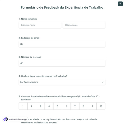 Formulário de Feedback da Experiência de Trabalho