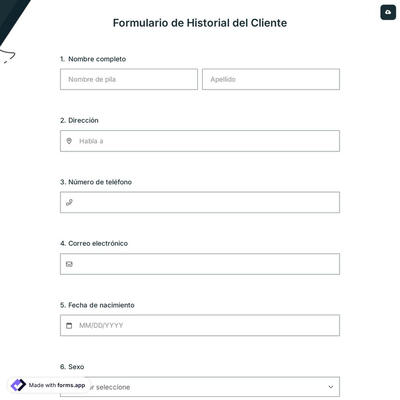 Formulario de Historial del Cliente