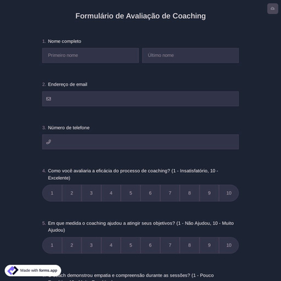 Formulário de Avaliação de Coaching