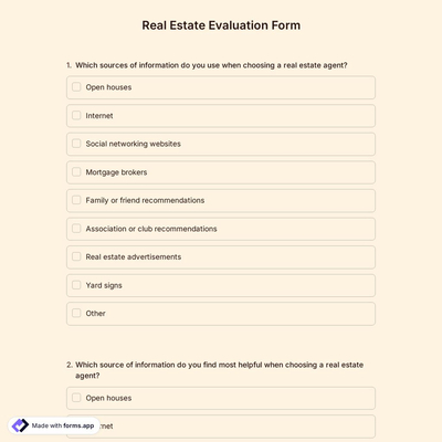Real Estate Evaluation Form
