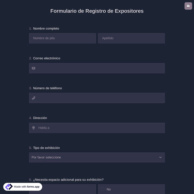 Formulario de Registro de Expositores