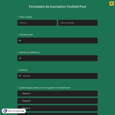 Formulaire de Inscription Football Pool