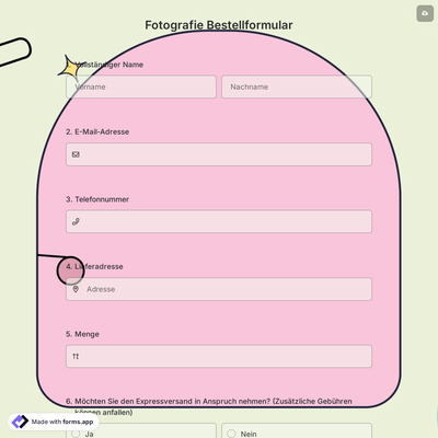 Fotografie Bestellformular