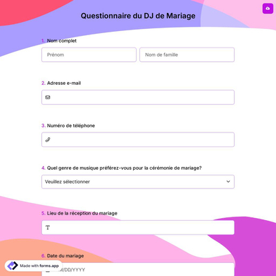 Questionnaire du DJ de Mariage